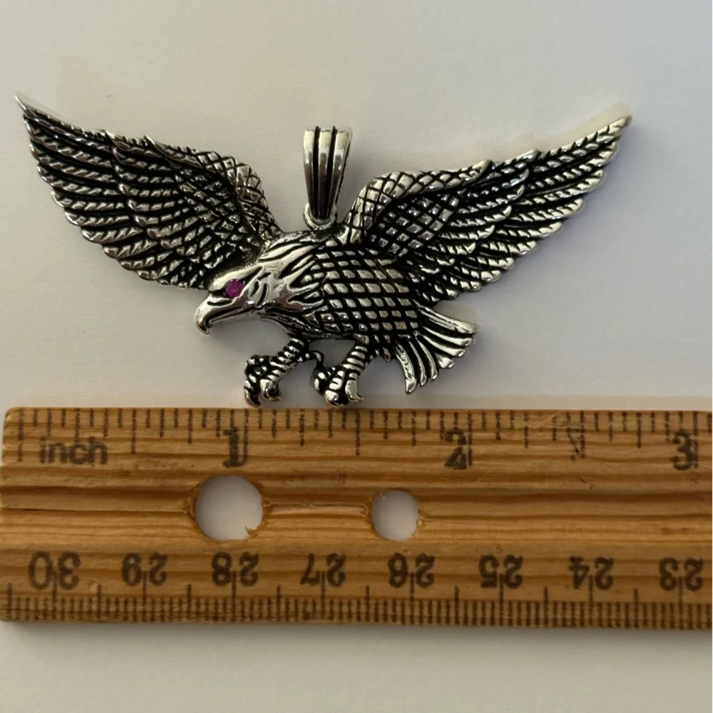 925 Silver eagle unisex wing wings pendant pink cz eye